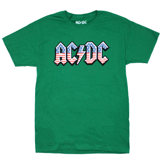 AC/DC AC/DC Vintage Distressed American Flag Logo On Green T-shirt T-shirt