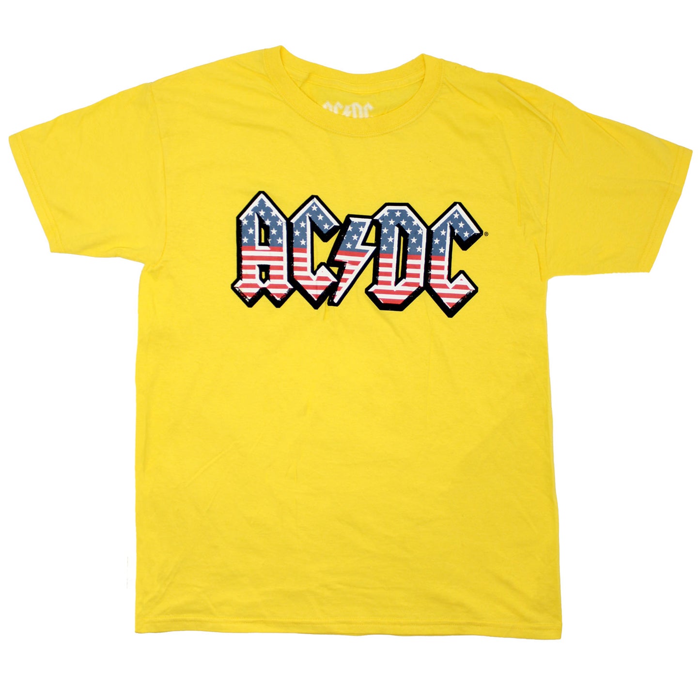 AC/DC Vintage Distressed American Flag Logo On Yellow T-shirt T-shirt