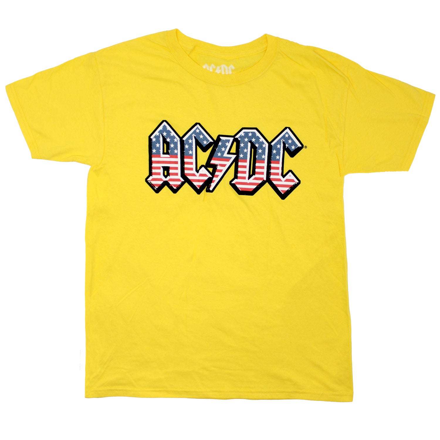 AC/DC Vintage Distressed American Flag Logo On Yellow T-shirt T-shirt