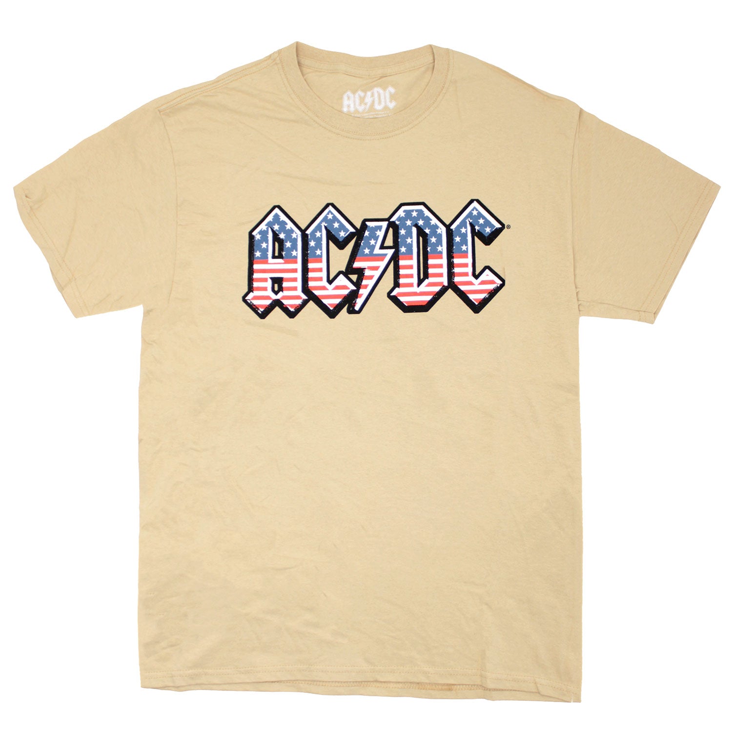AC/DC Vintage Distressed American Flag Logo On Tan T-shirt T-shirt