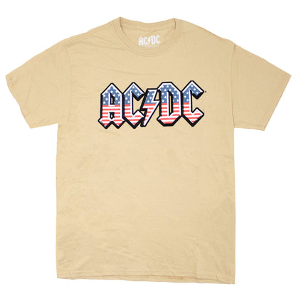 AC/DC Vintage Distressed American Flag Logo On Tan T-shirt T-shirt