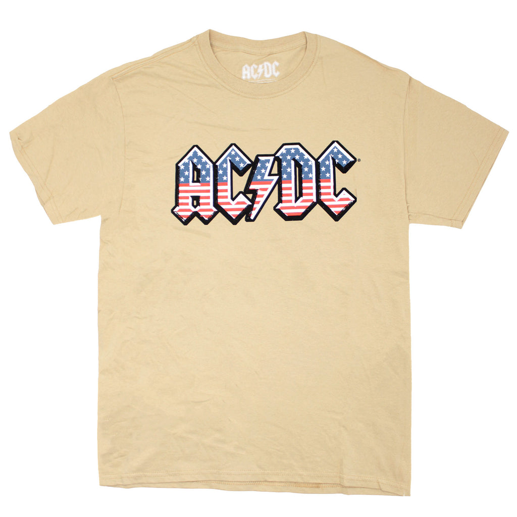 AC/DC Vintage Distressed American Flag Logo On Tan T-shirt T-shirt ...