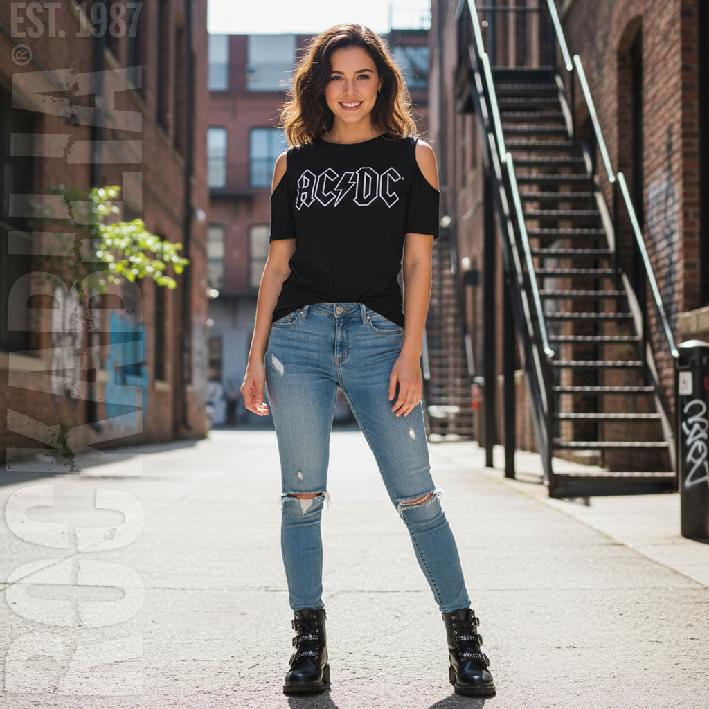 AC/DC White Outline Logo Junior Top | AC/DC Merch Store