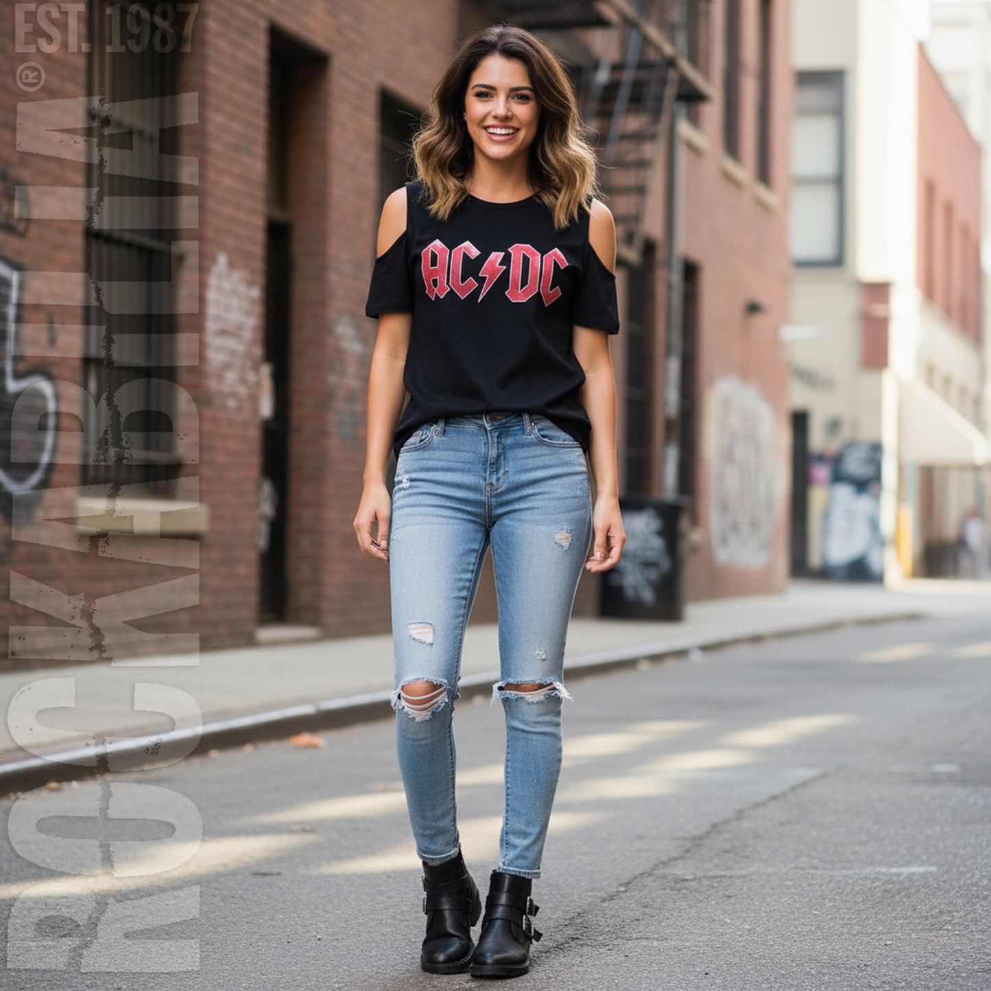 Red & White Textured Logo Junior Top