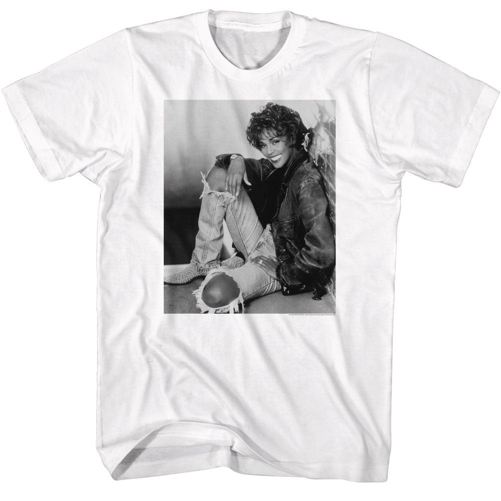 Whitney Houston Whitney Houston Bw Brick Wall Sit T-shirt