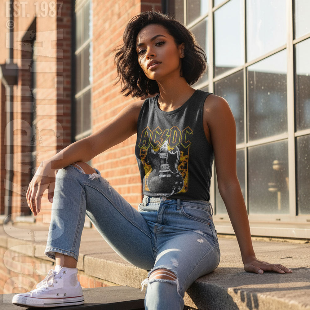 AC/DC Fire And Guitar Womens Tank