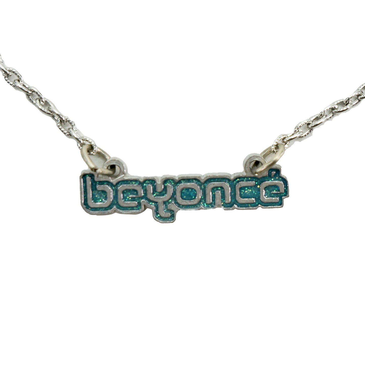Logo (Blue/Green) On Silver Chain Necklace