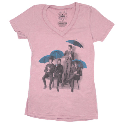 The Beatles Blue Umbrellas V-Neck Baby Doll Junior Top
