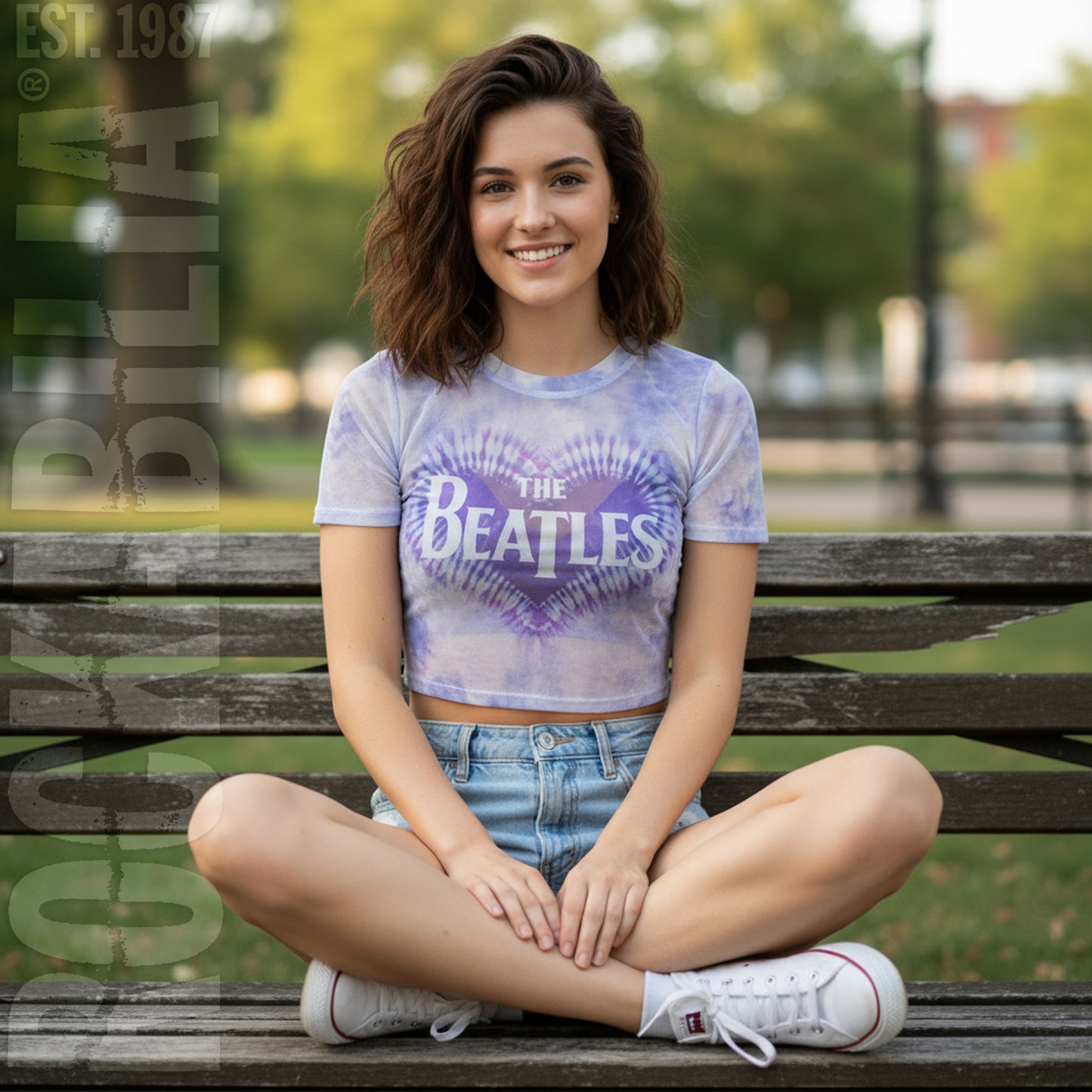 Heart & Drop T Logo Ladies Mesh Crop Top Junior Top