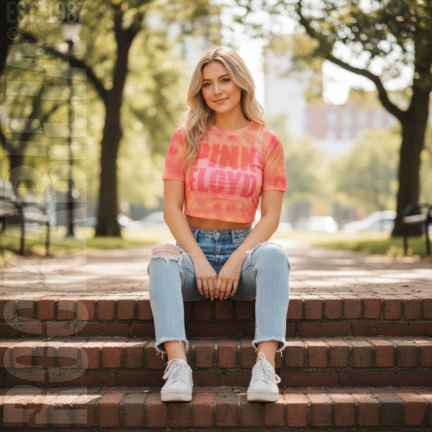 Stacked Logo Ladies Mesh Crop Top Junior Top