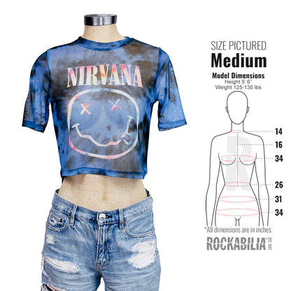 Pastel Happy Face Ladies Mesh Crop Top Junior Top