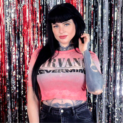 Nevermind Wavy Logo Ladies Mesh Crop Top Junior Top