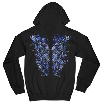 Blue Crow Wings Zippered Hooded Sweatshirt