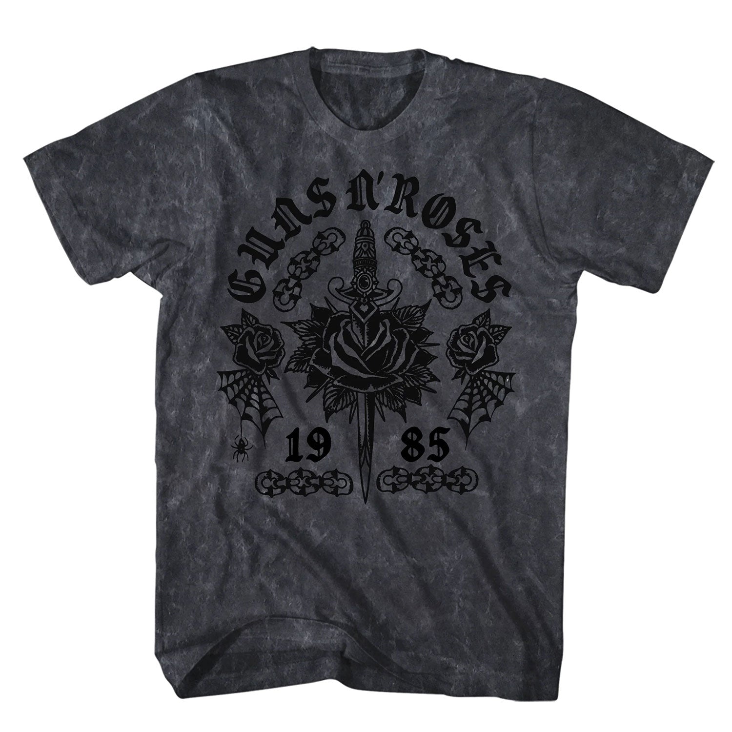 Rose Tattoo Flock Technique Black Mineral Wash T-shirt