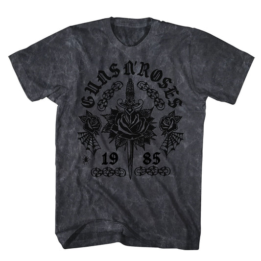 Rose Tattoo Flock Technique Black Mineral Wash T-shirt
