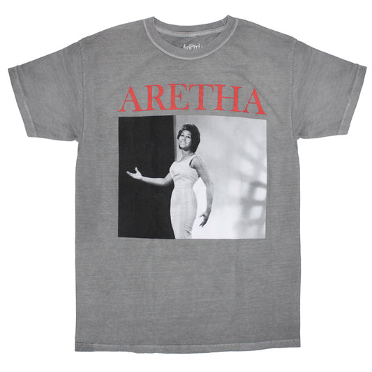 ARETHA Red Logo Above Black & White Photo T-shirt