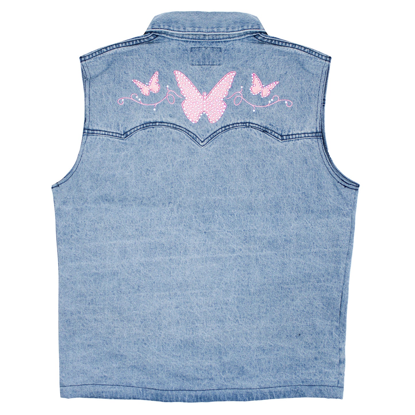 Butterfly Ebroidered Jean Vest With Rhinestones Junior Top