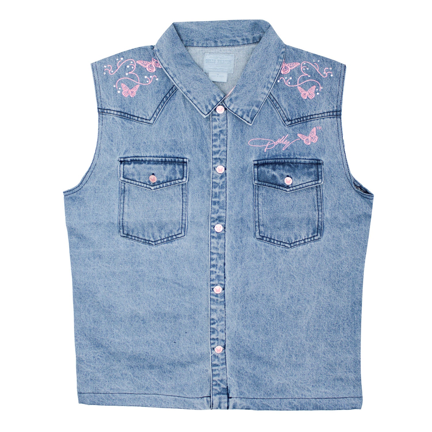 Butterfly Ebroidered Jean Vest With Rhinestones Junior Top