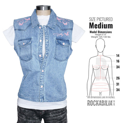 Butterfly Ebroidered Jean Vest With Rhinestones Junior Top