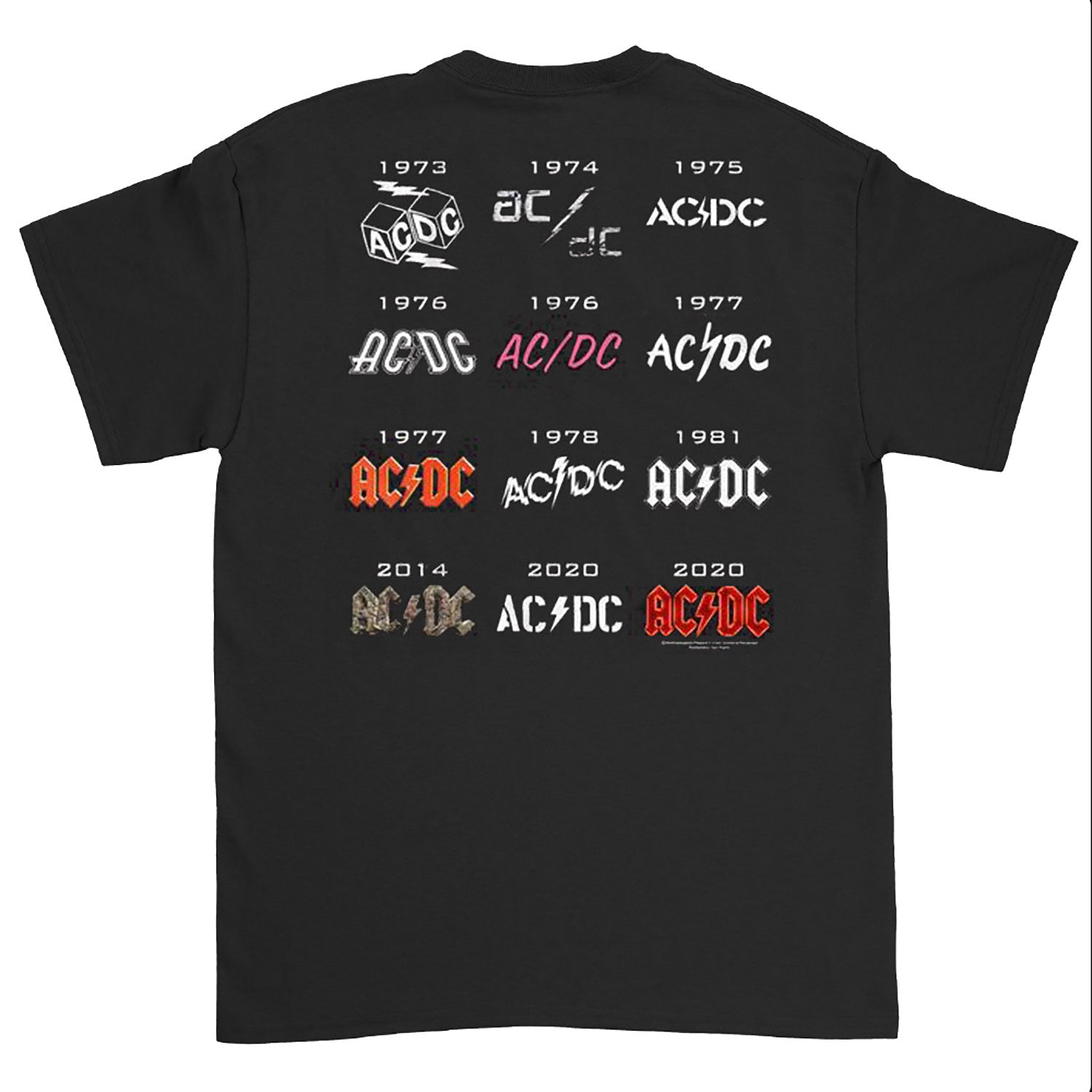 AC/DC AC/DC 50 Years Logos Front Back T-shirt | AC/DC Merch Store