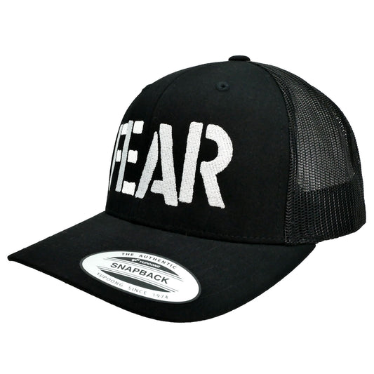 Embroidered White Logo Snapback Trucker Cap