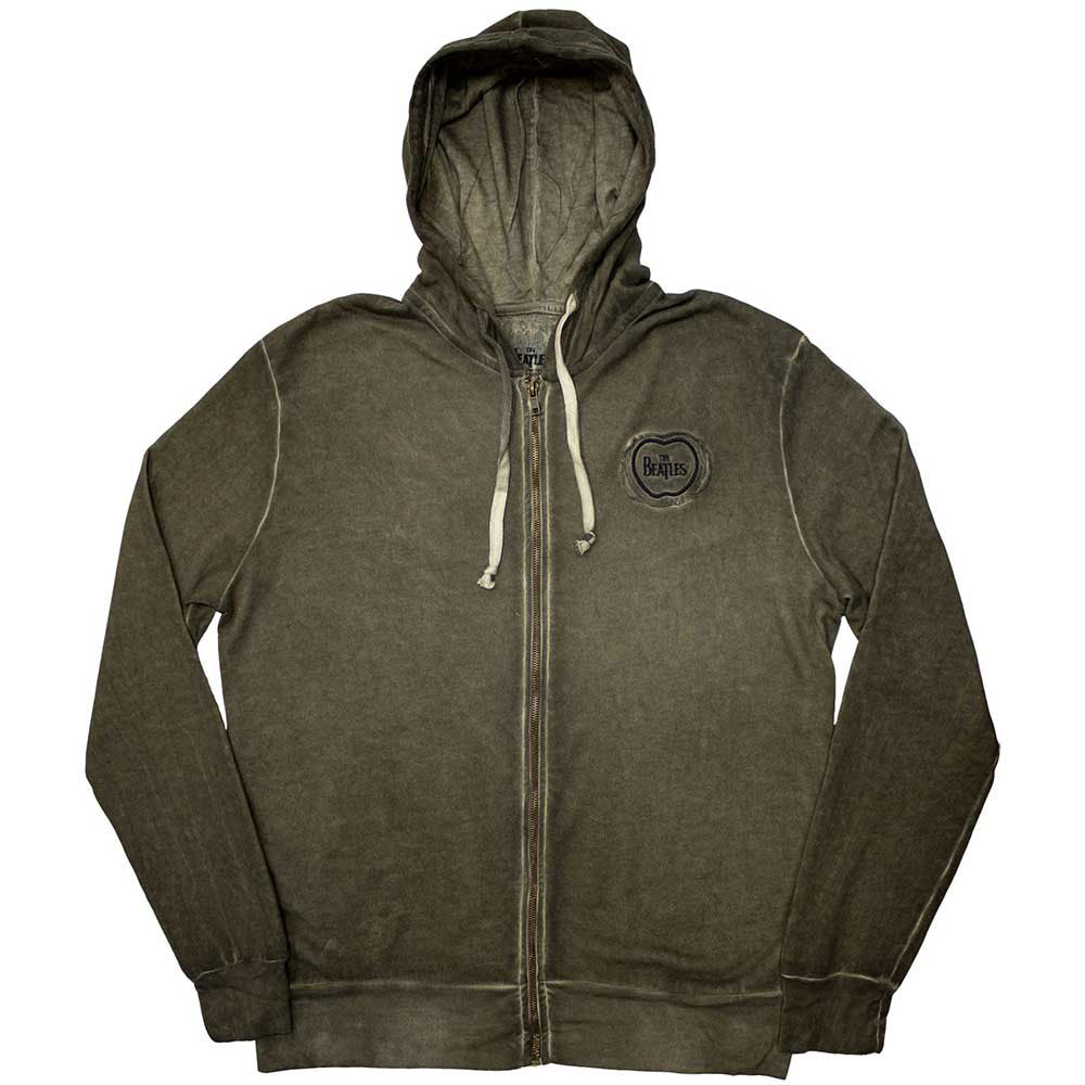 Beatles Apple Logo Stone Wash Zippered Hooded Sweatshirt