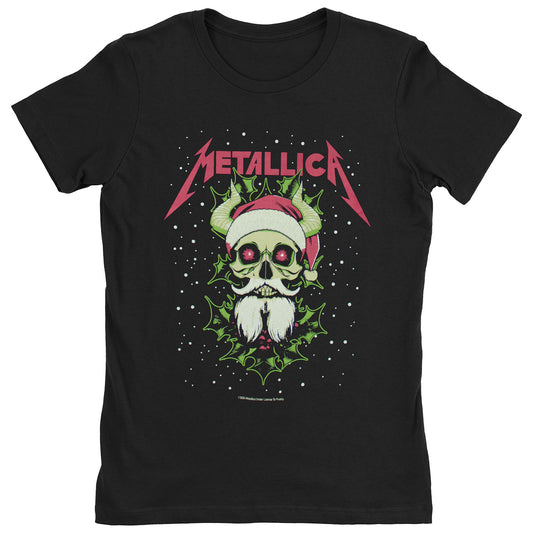 Metallica Santa Horns Ladies T-Shirt Junior Top Front