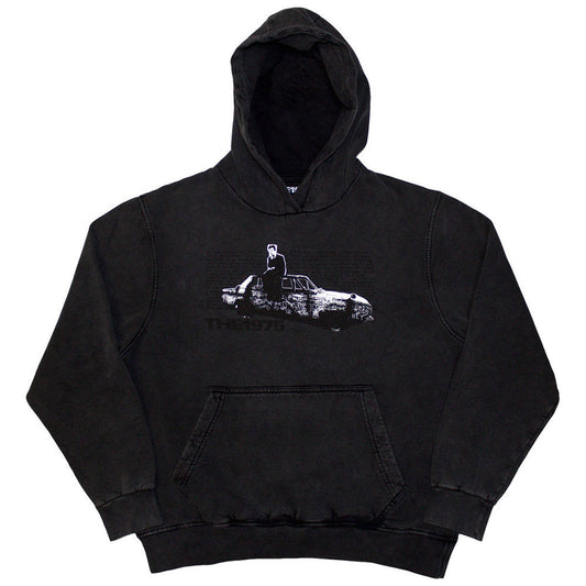 Car Photo Stone Wash Hooded Sweatshirt