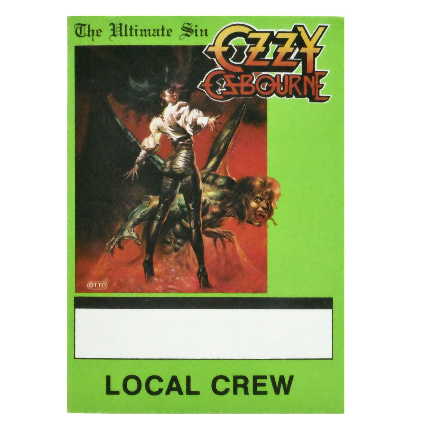 Ozzy Osbourne The Ultimate Sin Local Crew (Green) Cloth Backstage Pass