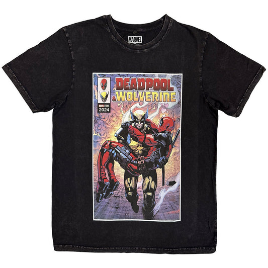 Wolverine Carrying Deadpool Stone Wash T-shirt