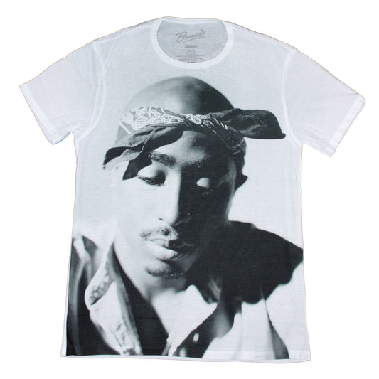 Tupac All Over Photo On White Tissue Tee Junior Top