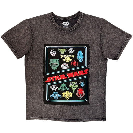 Star Wars Alien Heads Stone Wash T-shirt