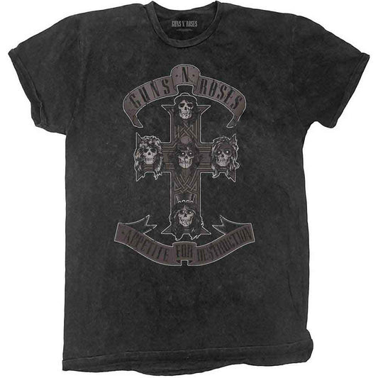 Guns N Roses Monochrome Cross Stone Wash T-shirt