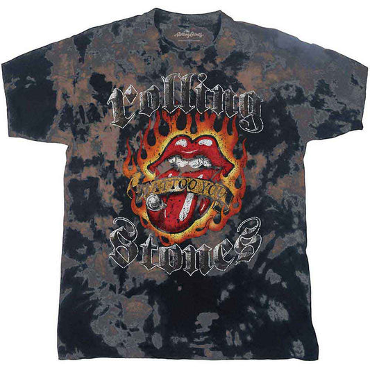 Rolling Stones Tattoo Flames Stone Wash T-shirt