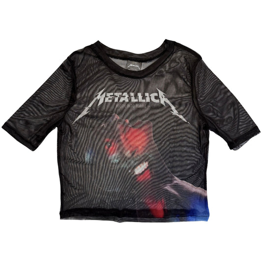 Metallica Moth Into Flame Mesh Crop Top Girls Jr Front