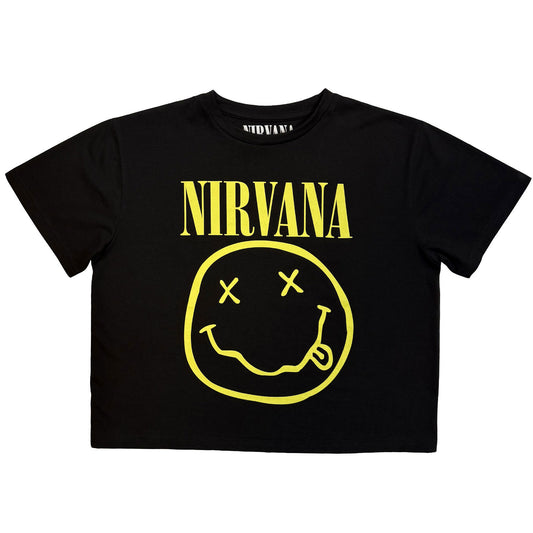 Nirvana Yellow Happy Face Crop Top Girls Jr Front