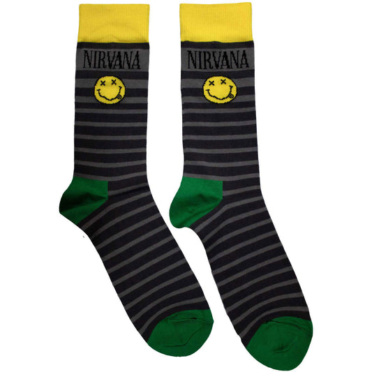 Nirvana Happy Face & Logo Stripes (US Men's Shoe Size 8-12) Socks Front