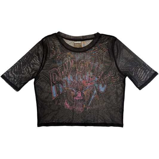Ramones Ramones Graffiti Illustration Mesh Crop Top Girls Jr