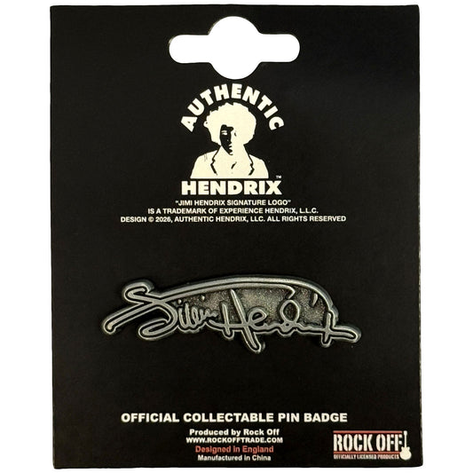 Jimi Hendrix Signature Logo Pewter Pin Badge Front