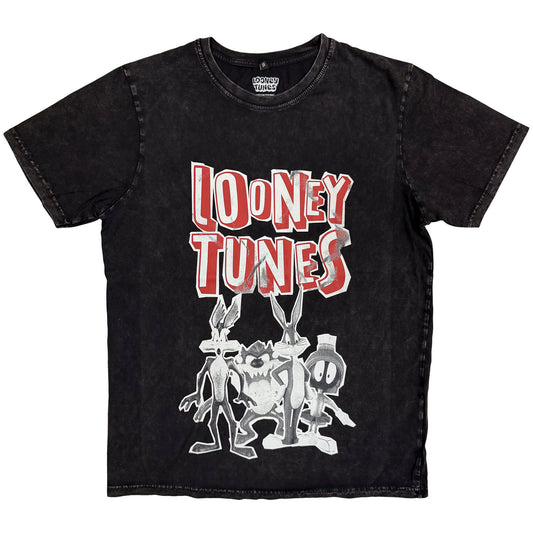 Looney Tunes Characters Black & White Dip Dye & Wash T-shirt Front