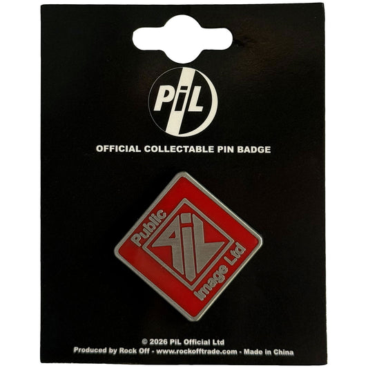 Public Image Ltd New Logo Red Pewter Pin Badge Front
