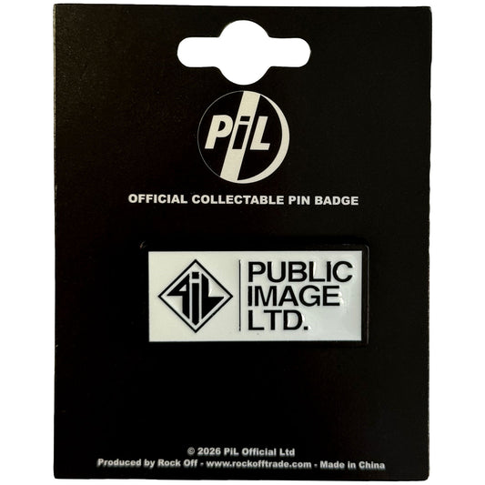 Public Image Ltd New Logo Stacked Text Pewter Pin Badge Front