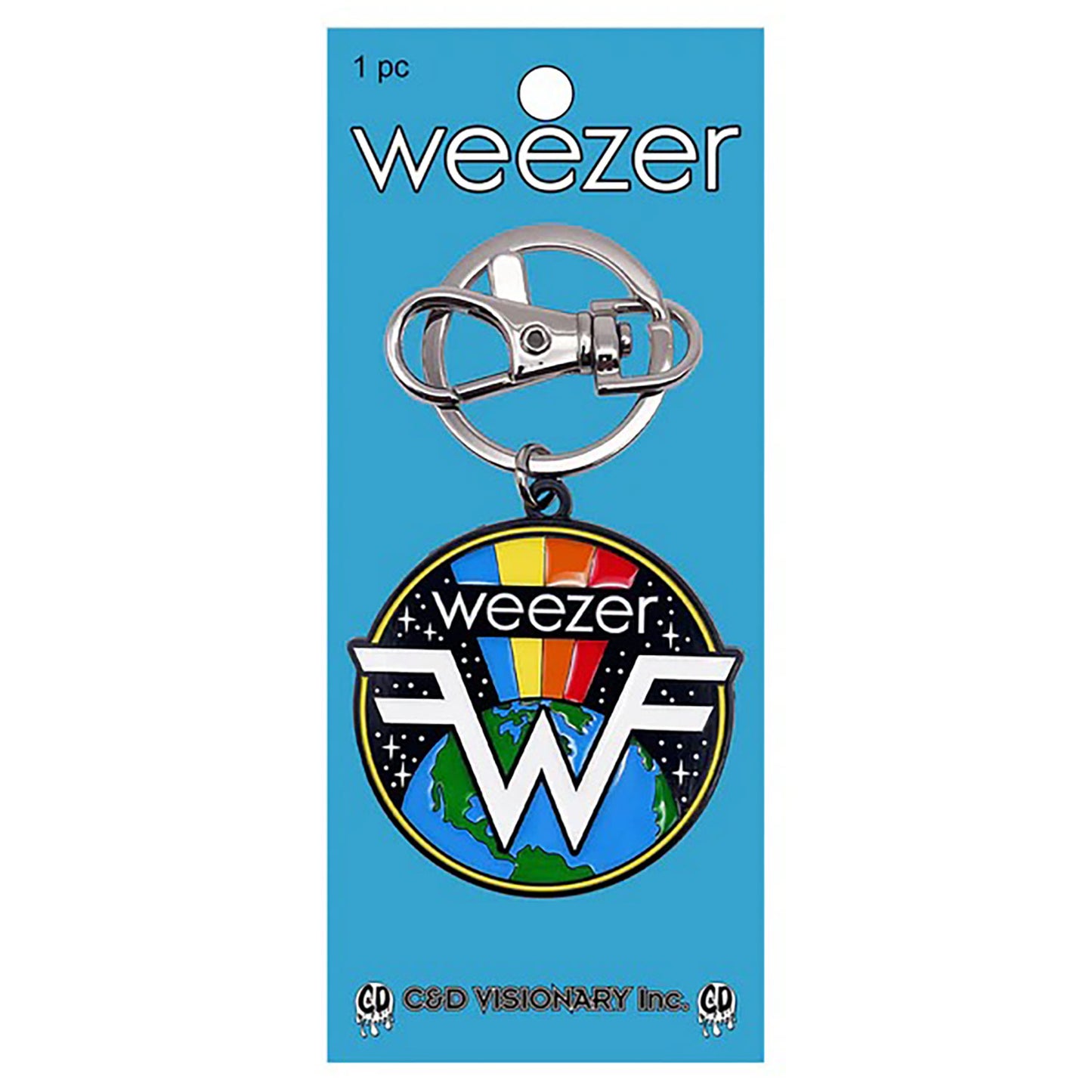 Weezer Earth Logo Metal Key Chain Front
