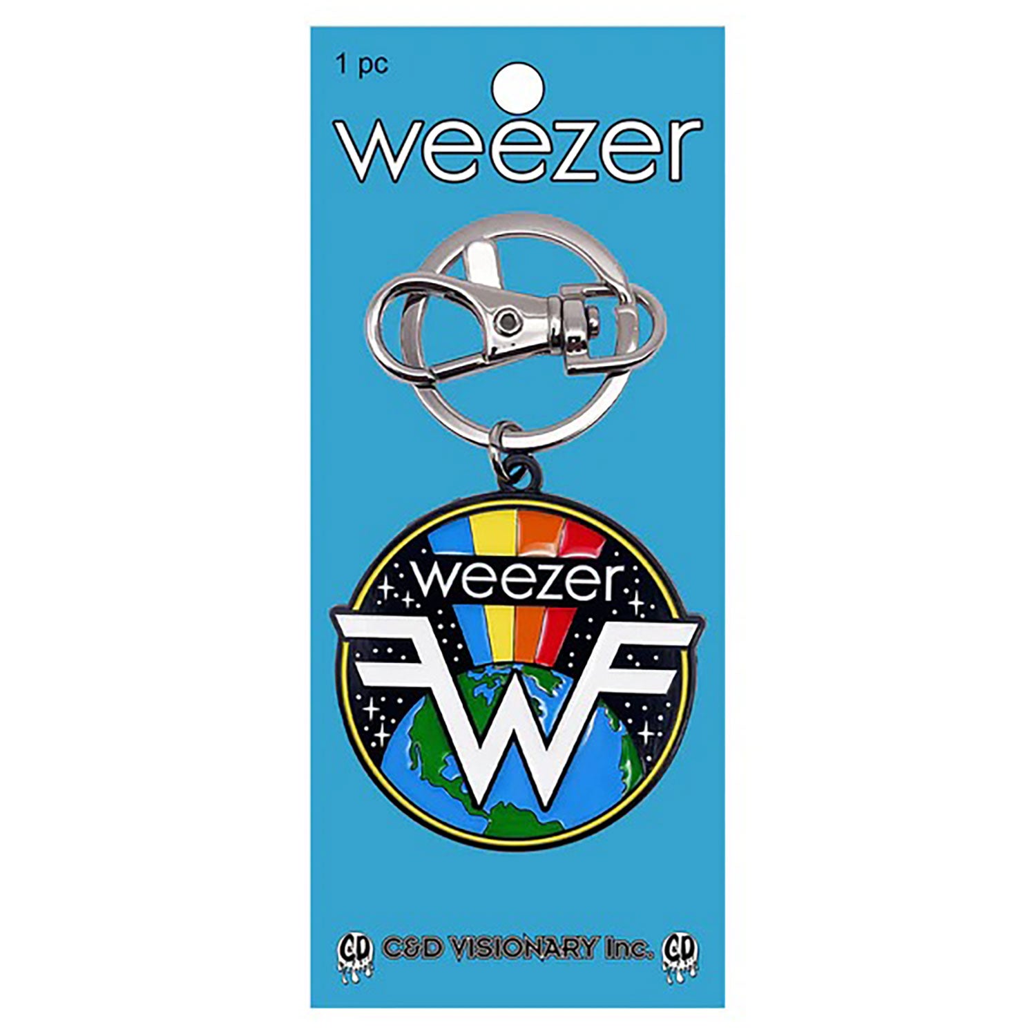 Weezer Earth Logo Metal Key Chain Front