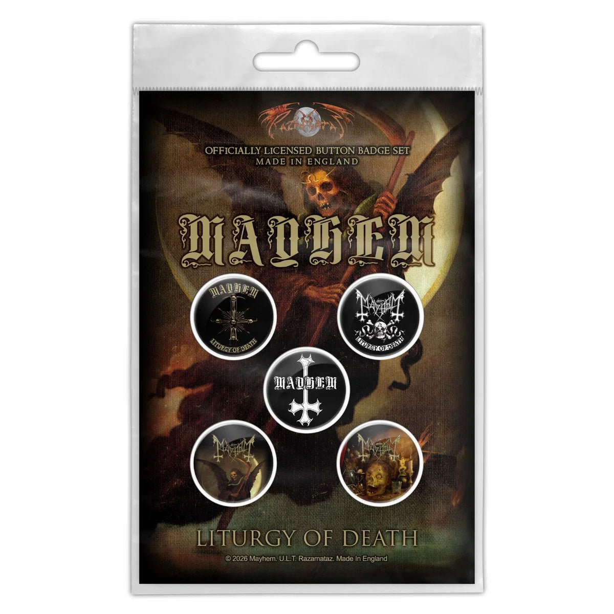 Mayhem Liturgy Of Death Pewter Pin Badge Front