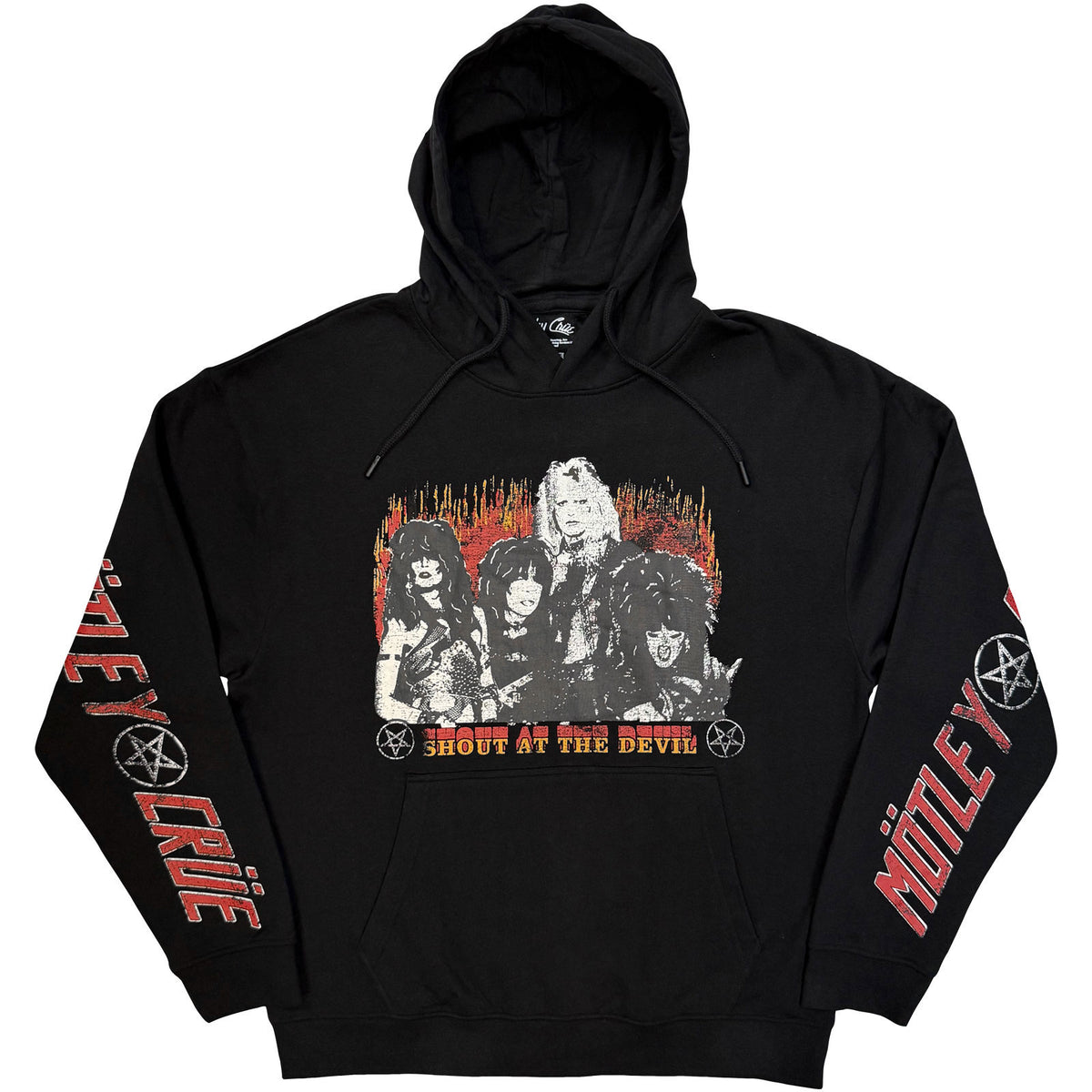 Motley Crue Shout At The Devil Vintage Flame Hooded Sweatshirt Front