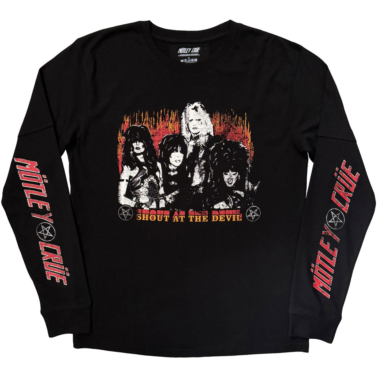 Motley Crue Satd Vintage Flame Layered Long Sleeve Front