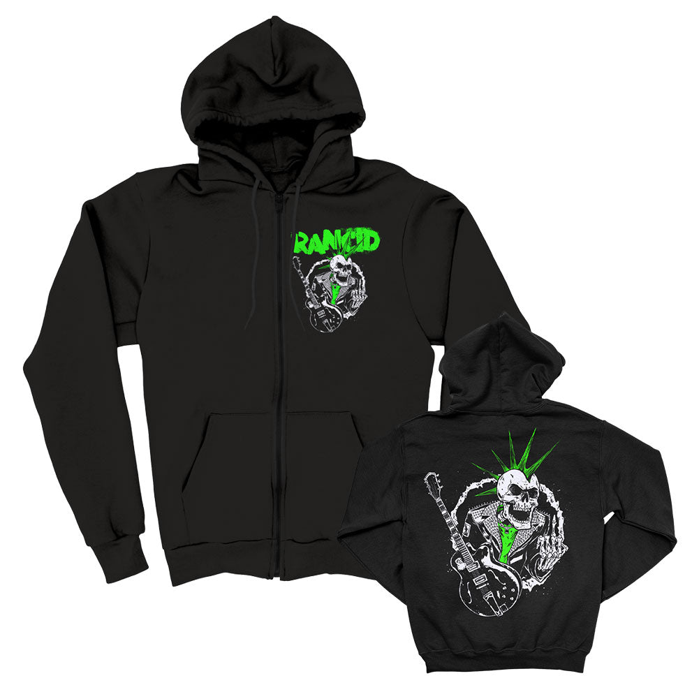 Rancid SkeleTim Guitar Zippered Hooded Sweatshirt Front