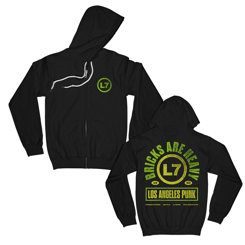 L7 Bricks Are Heavy Arch Logo Zippered Hooded Sweatshirt Front