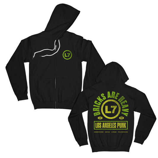 L7 Bricks Are Heavy Arch Logo Zippered Hooded Sweatshirt Front
